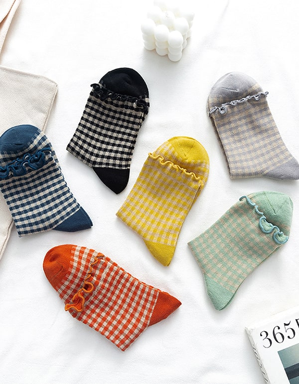 2 Pairs 6 Colors Plaid Cotton Socks for Women