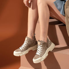 Casual Sneakers Suede Round Toe Lace-Free High Top Ladies Retro fashion Flat Shoes Handmade