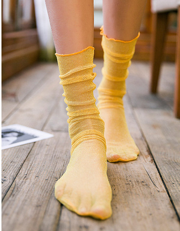 3 Pairs Gold Silver Womens Tube Lace Socks