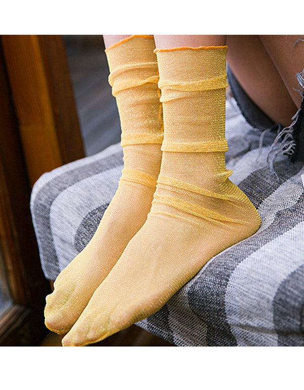 3 Pairs Gold Silver Womens Tube Lace Socks