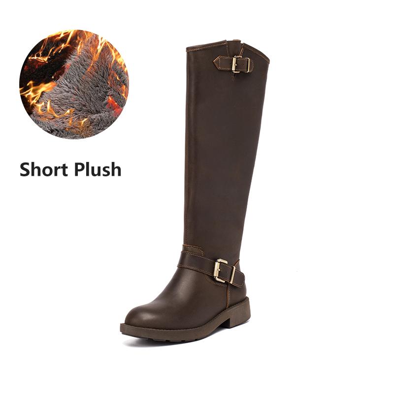 Crazy Horse Knee High Boots Western Cowboy Boots Retro Riding Boots Short Plush Coffee /Black