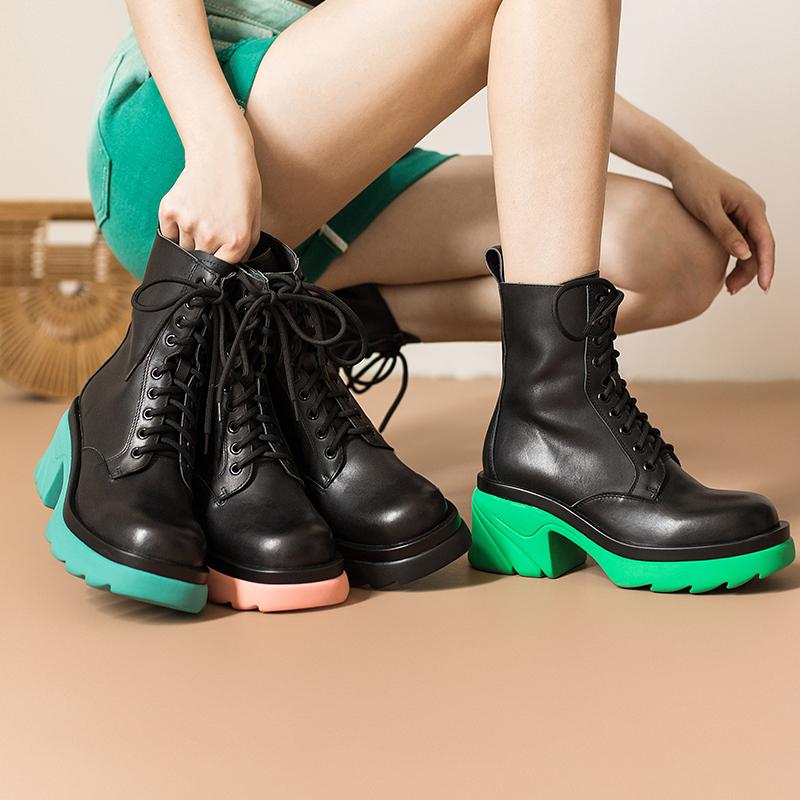 Colorful Sole Martin Boots Designer Retro Chunky Riding Boots High Heel Handmade