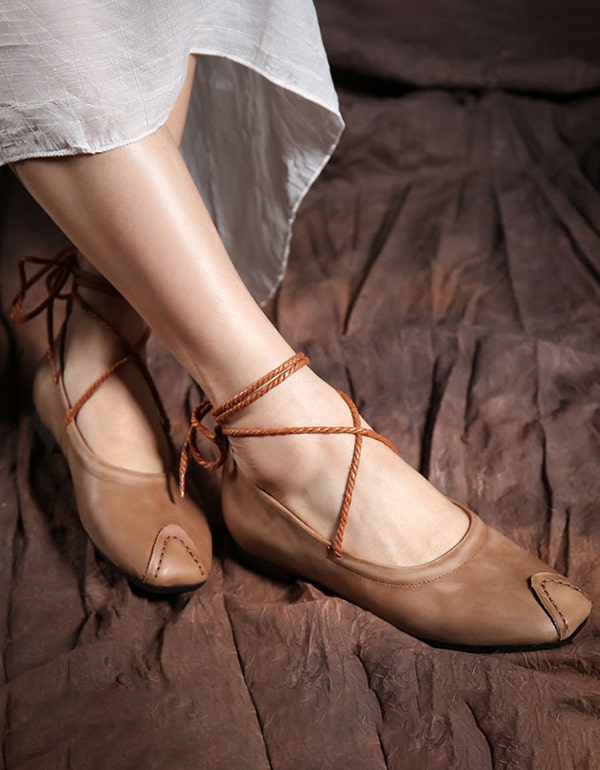 Ankle Lace-up Handmade Retro Flat Shoes