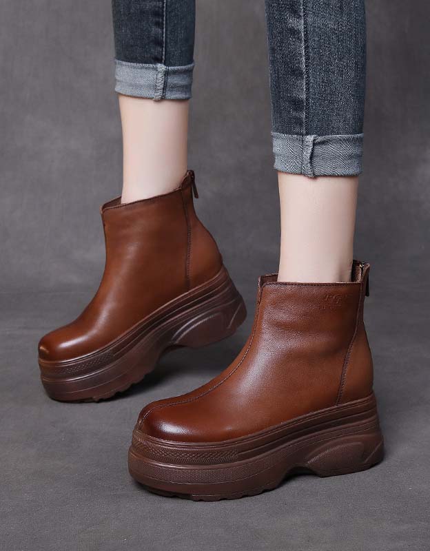 Autumn Back Zipper Retro Platform Boots