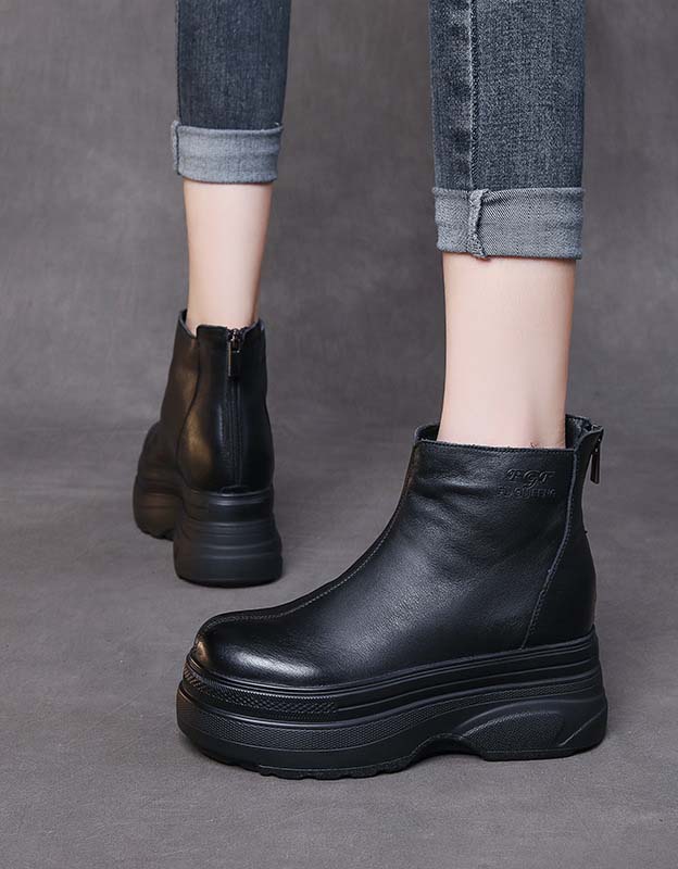 Autumn Back Zipper Retro Platform Boots