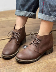 Autumn Pointed Toe Lace-up Retro Leather Boots