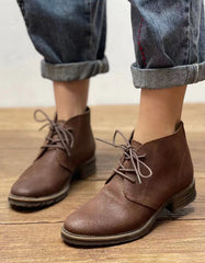 Autumn Pointed Toe Lace-up Retro Leather Boots