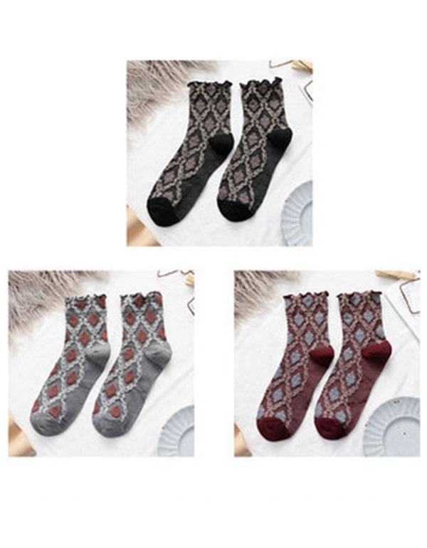 3 Pairs Autumn Middle Tube Vintage Cotton Socks