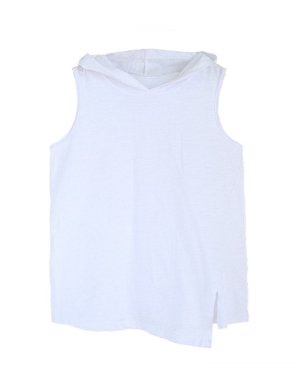 Women's White Sleeveless Hooded T-shirt