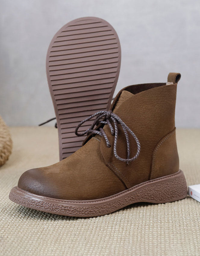 Autumn Wide Toe  Lace-up Ankle Boots