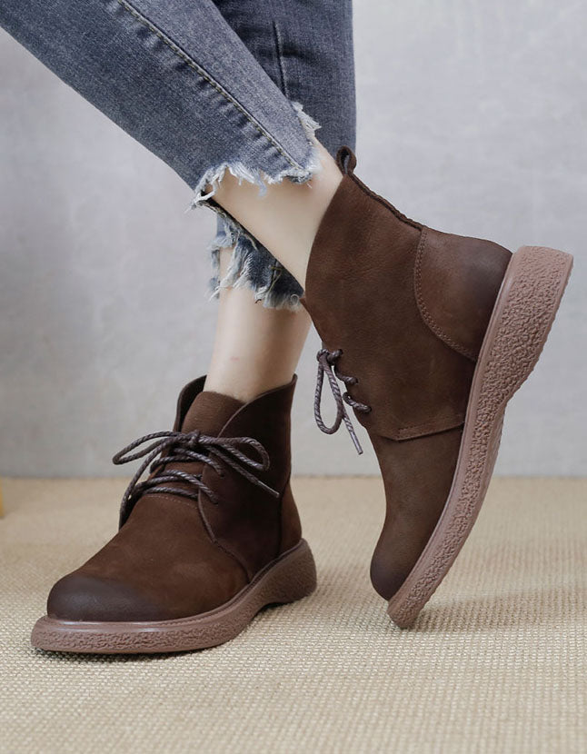 Autumn Wide Toe  Lace-up Ankle Boots