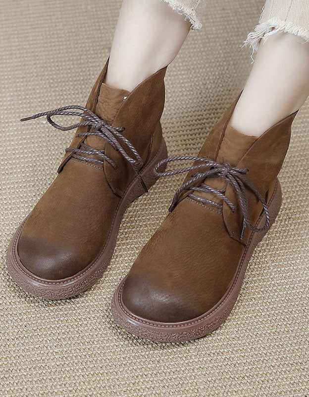 Autumn Wide Toe  Lace-up Ankle Boots