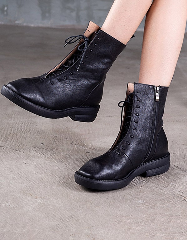 Autumn Winter Mid-Tube Motorcycle Boots Women