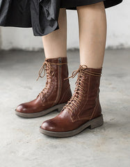 Autumn Winter Real Leather Handmade Mid-calf Boots 41