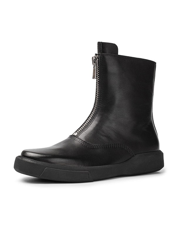 Autumn Winter Waterproof Front Zipper Black Boots