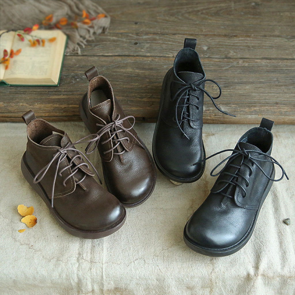 Handmade Retro Leather Lace-up Wedge Winter Boots