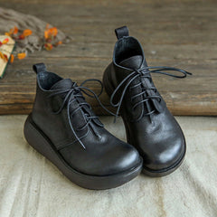 Handmade Retro Leather Lace-up Wedge Winter Boots