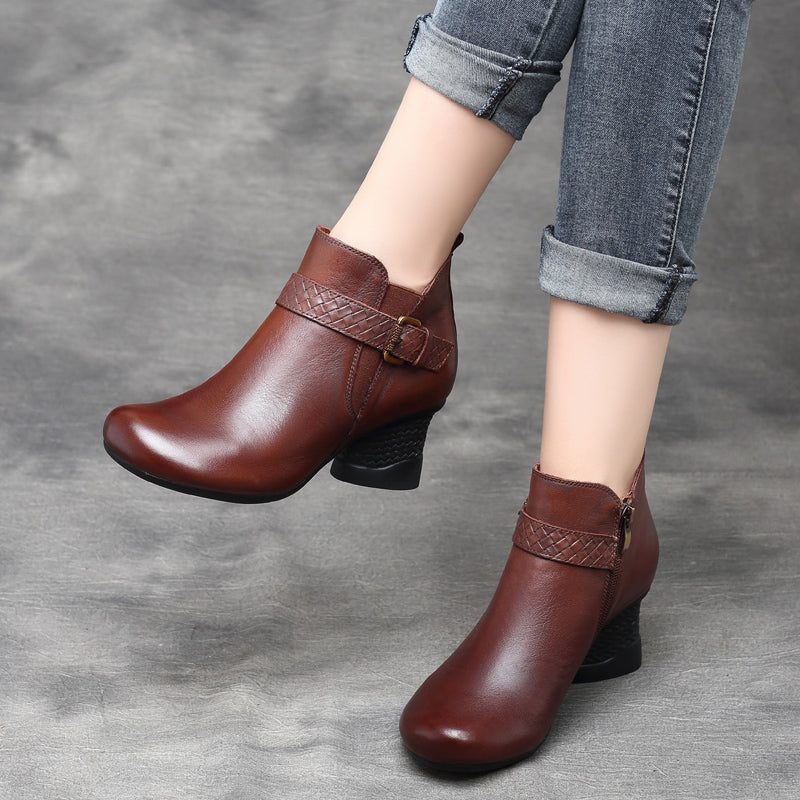 Autumn Retro Leather Women Ankle Boots