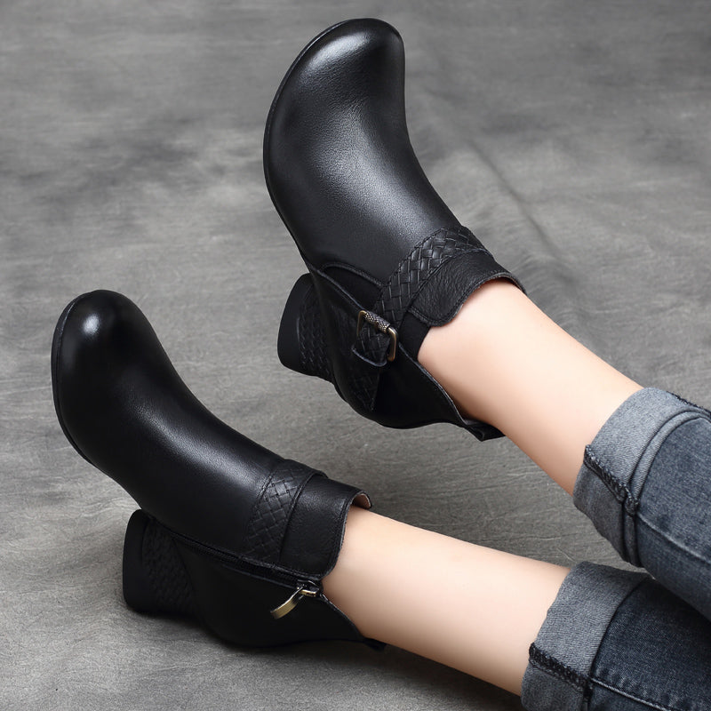 Autumn Retro Leather Women Ankle Boots