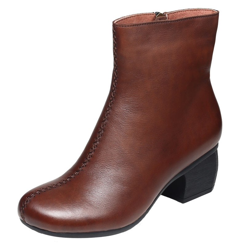 Retro Leather Chunky Women's Boots