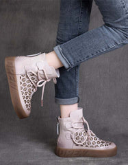 Back Zip Retro Hollow Spring Ankle Boots