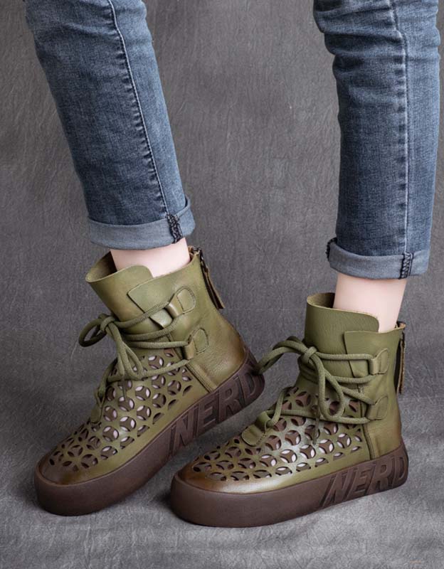 Back Zip Retro Hollow Spring Ankle Boots