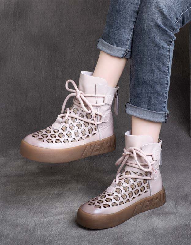 Back Zip Retro Hollow Spring Ankle Boots