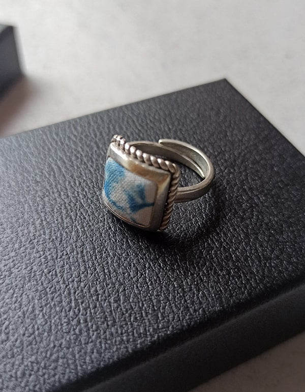 Blue Dyed Vintage Handmade Ring Silver