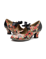 Bow Tie Red Rose Floral Vintage Heels