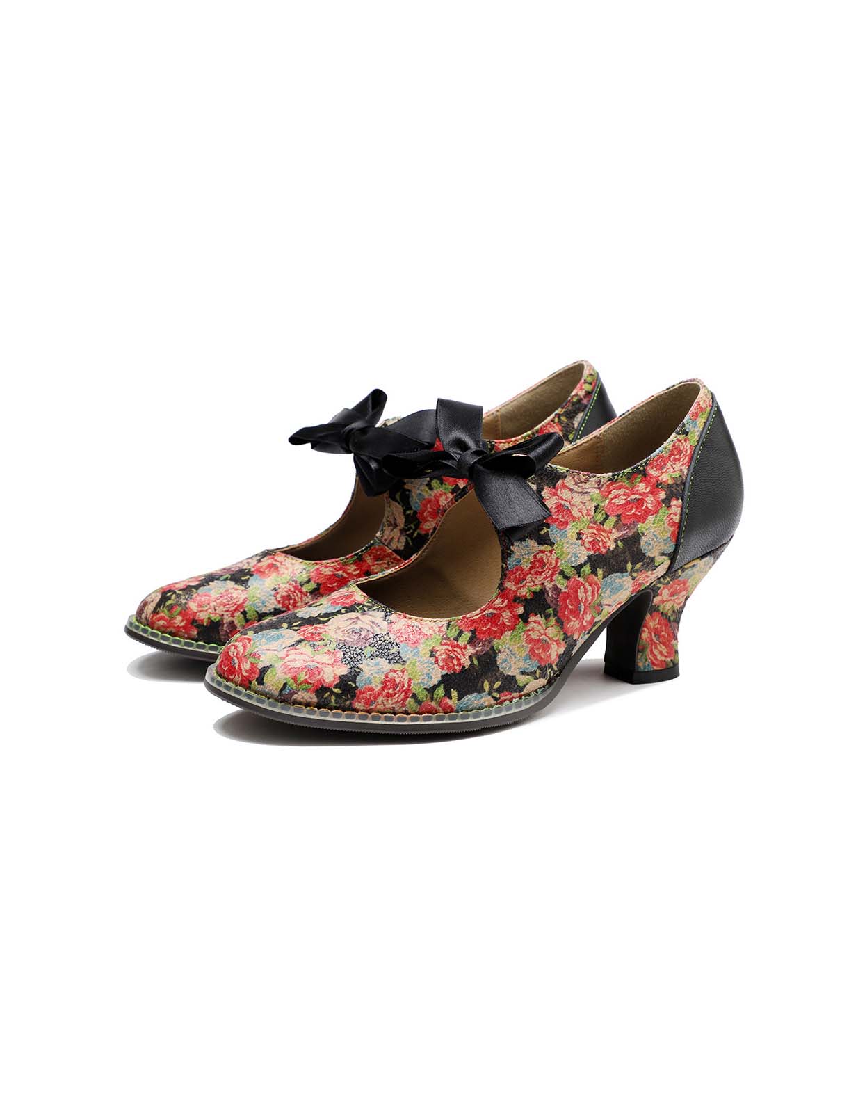 Bow Tie Red Rose Floral Vintage Heels