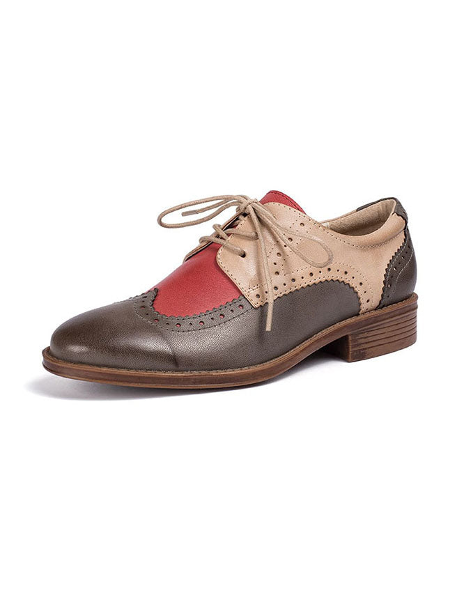 Handmade Three Tone Lace-up British Oxford Shoes Women 35-41