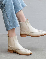 Vintage British Style Women Oxford Boots Beige