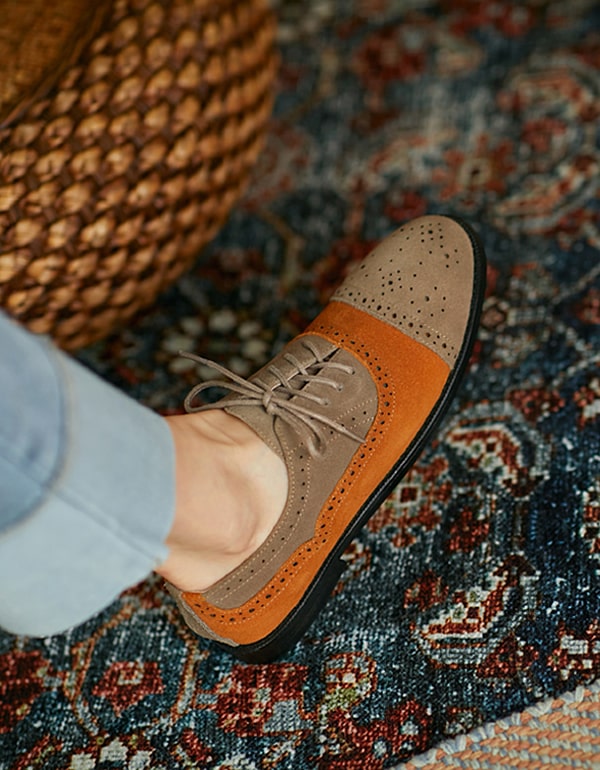 Brock Carved Suede Leather British Oxford Shoes