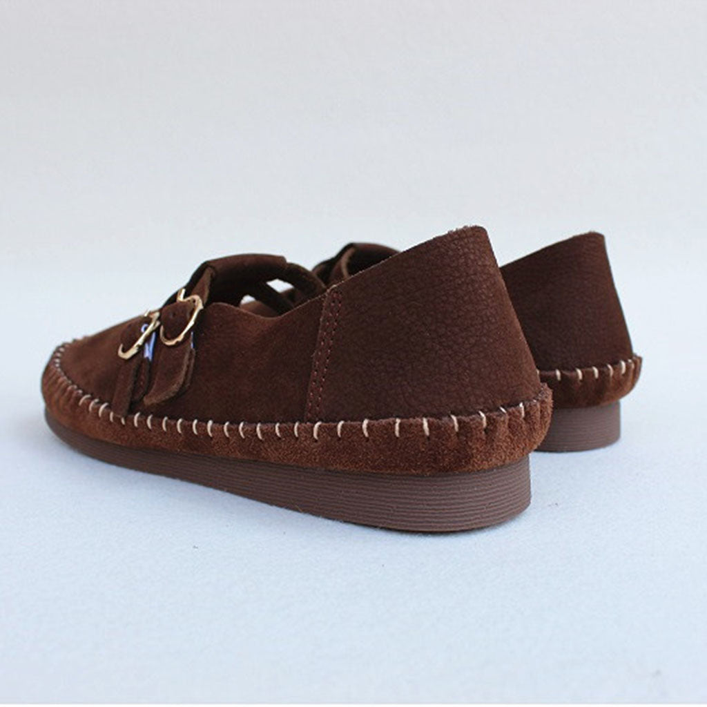 Buckle Leather Retro Flats | Gift Shoes