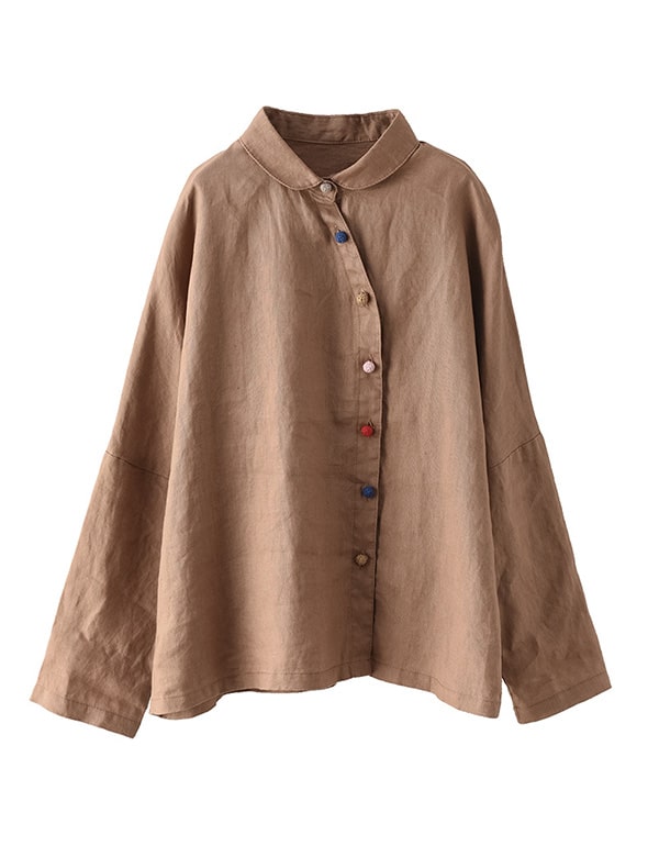 Color Button Retro Rich Linen Shirt