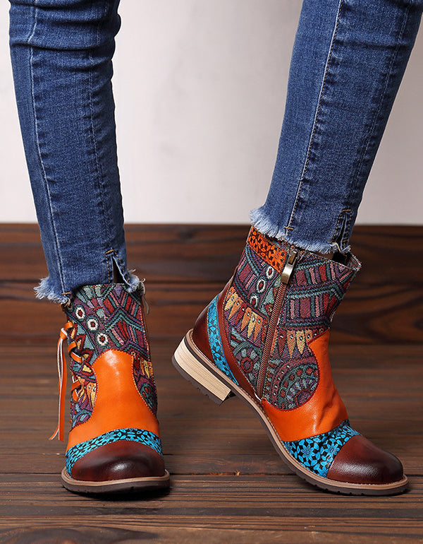 Tassel Colorful Vintage Ankle Boots ｜Size 35- Size 42