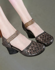 Comfortable Retro Woven Chunky Heel Sandals