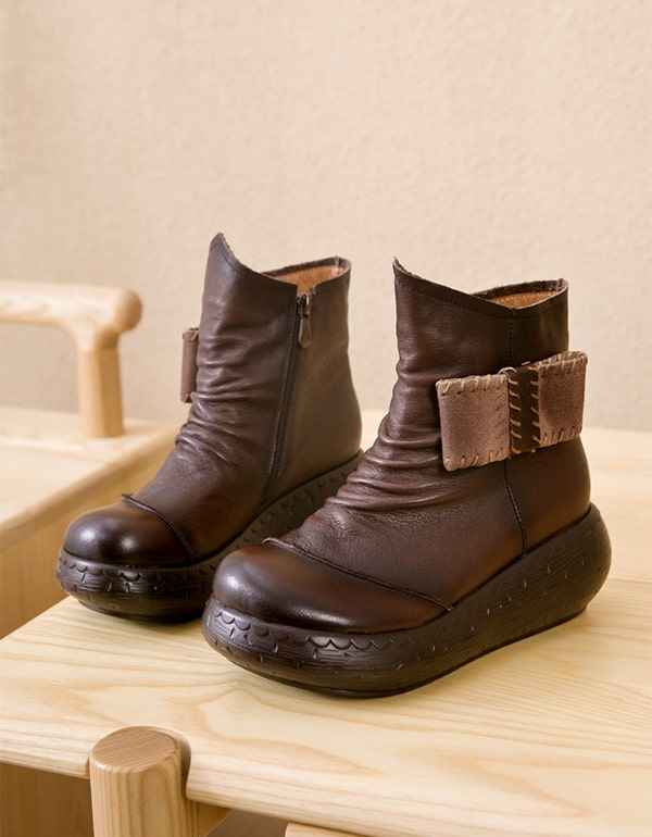 Handmade Comfy Retro Leather Women's Platform Boots