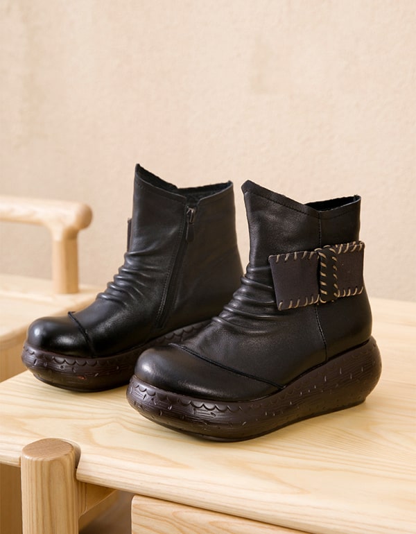 Handmade Comfy Retro Leather Women's Platform Boots