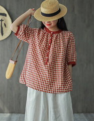 Cotton Linen Gingham Short-sleeve Shirt