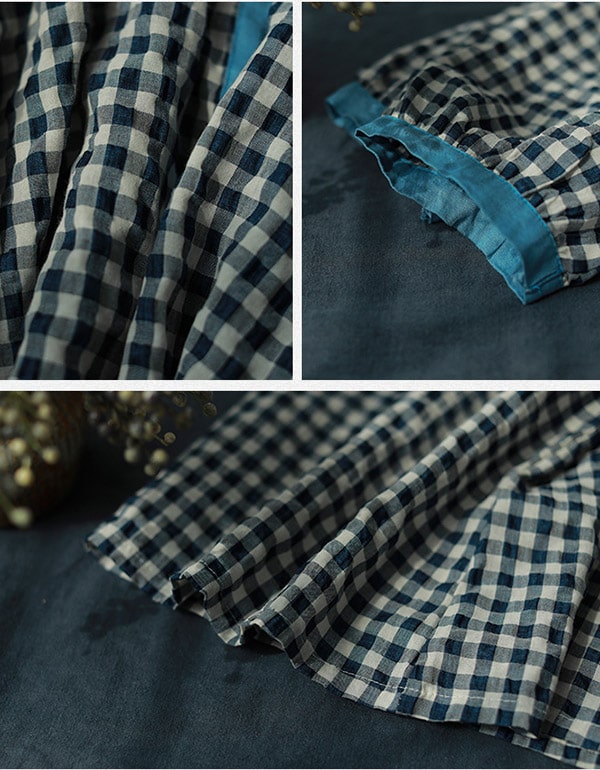 Cotton Linen Gingham Short-sleeve Shirt