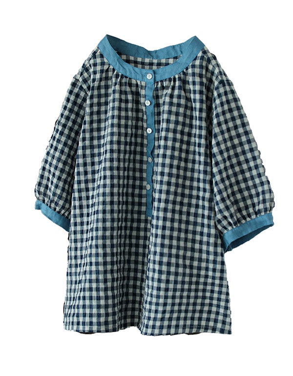 Cotton Linen Gingham Short-sleeve Shirt