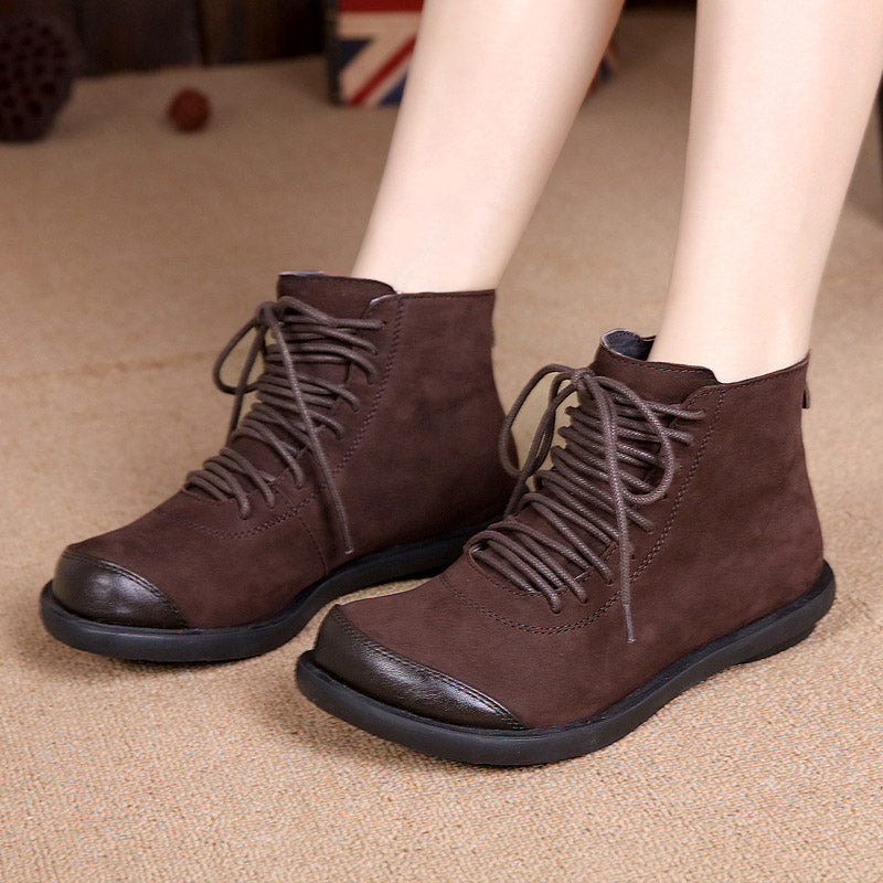 Winter Lace-up Wide Head Retro Boots