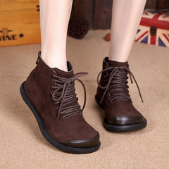 Winter Lace-up Wide Head Retro Boots