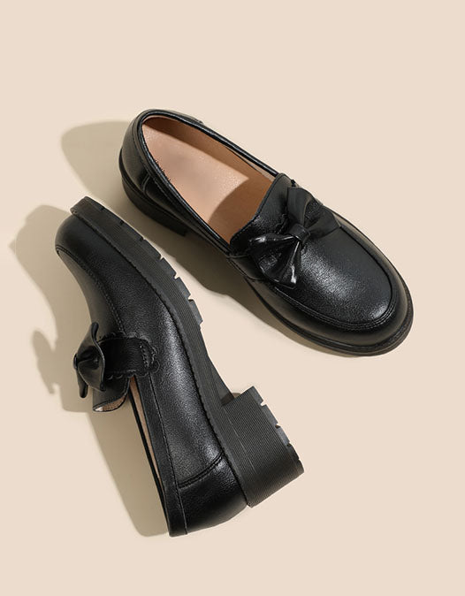 Bowknot British Style Chunky Heel Loafers