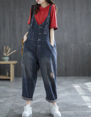 Summer Frayed Loose Denim Jumpsuit