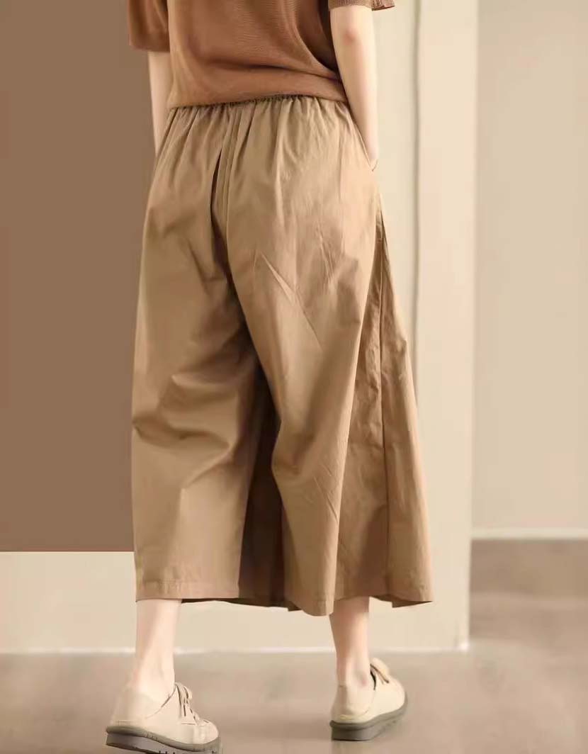 Elastic Waist Loose Casual Wide Leg Pants Skirts