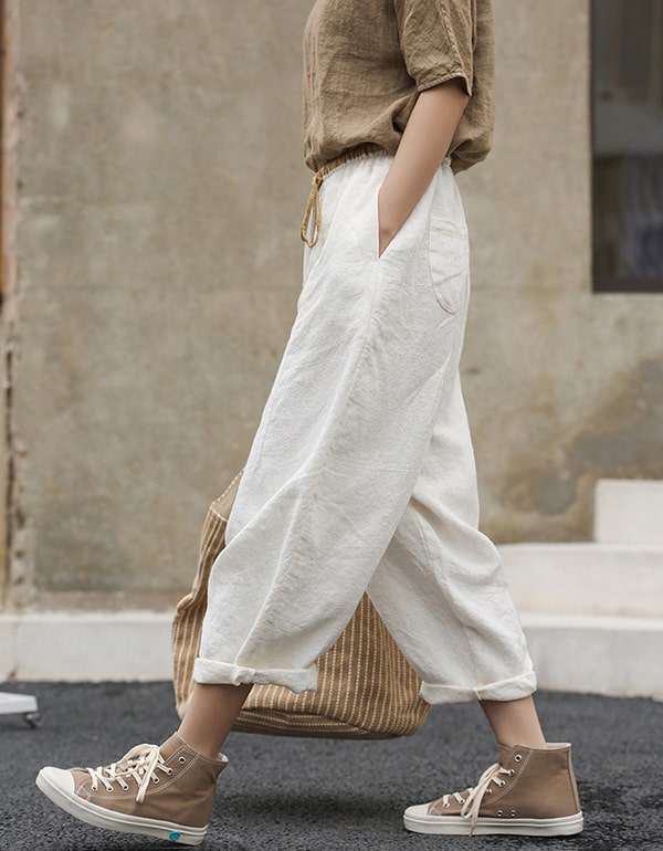 Elastic Waist Summer Loose Linen Pants