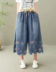 Embroidered Denim Summer Wide-leg Pants