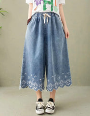 Embroidered Denim Summer Wide-leg Pants